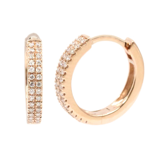 Gilded Lane 14K Gold 0.13ctw Diamond Double Row Huggie Hoop Earrings