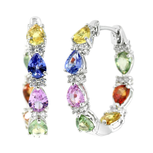 Gilded Lane 14K Gold Pear-Shaped Multi-Sapphire & Diamond Inside-Out Hoop Earrings