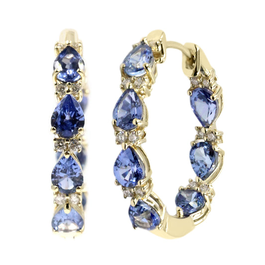 Gilded Lane 14K Gold Pear-Shaped Choice of Sapphire & Diamond Inside-Out Hoop Earrings