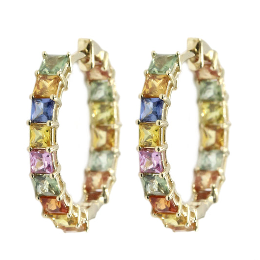 Gilded Lane 14K Gold 2.5mm Square-Cut Multi-Sapphire Inside-Out Hoop Earrings