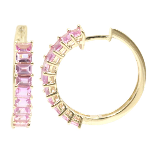 Gilded Lane 14K Gold 3x2mm Baguette Pink Sapphire Hoop Earrings