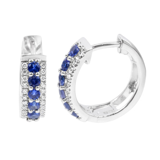 Gilded Lane 14K Gold 2mm Ceylon Blue Sapphire & Diamond Huggie Hoop Earrings