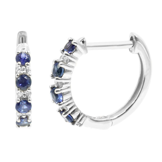 Gilded Lane 14K Gold Ceylon Blue Sapphire & Diamond Alternating Hoop Earrings