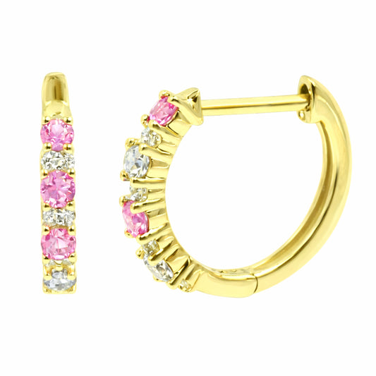 Gilded Lane 14K Gold Pink Sapphire & Diamond Alternating Hoop Earrings