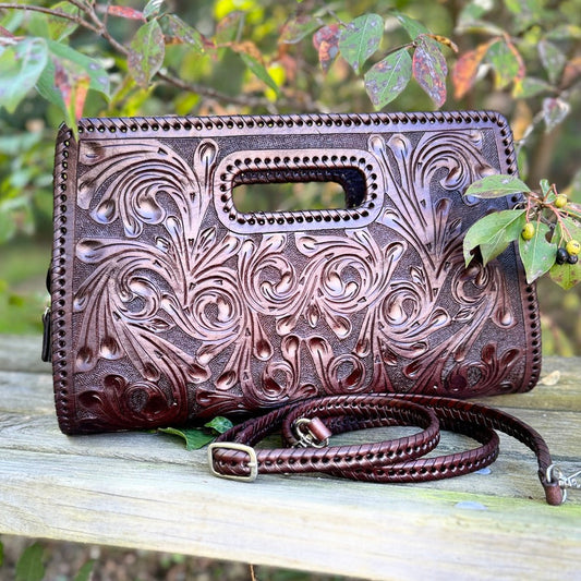 ALLE Handbags Envelope Hand-Tooled Leather Large Clutch Bag