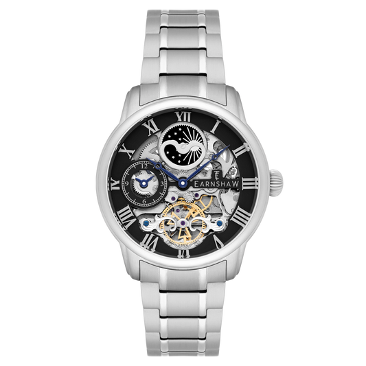 Thomas Earnshaw Men's 44mm Longitude Automatic Moonphase Skeletonized Bracelet Watch