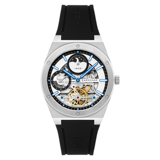 Thomas Earnshaw Men's 42mm Drake Dual Time Automatic Open Heart Strap Watch