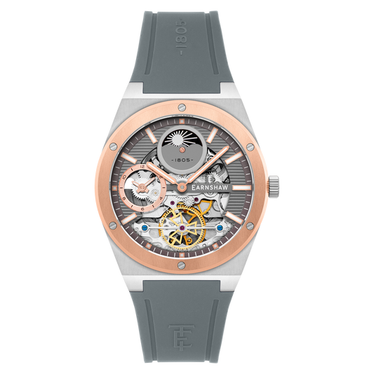 Thomas Earnshaw Men's 42mm Drake Dual Time Automatic Open Heart Strap Watch