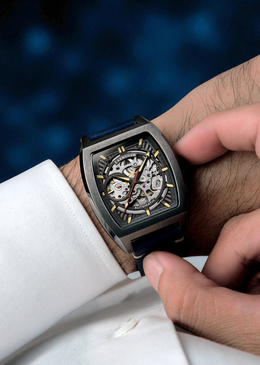 Thomas Earnshaw Men's 40mm Wellington Automatic Skeletonized Tonneau Strap Watch