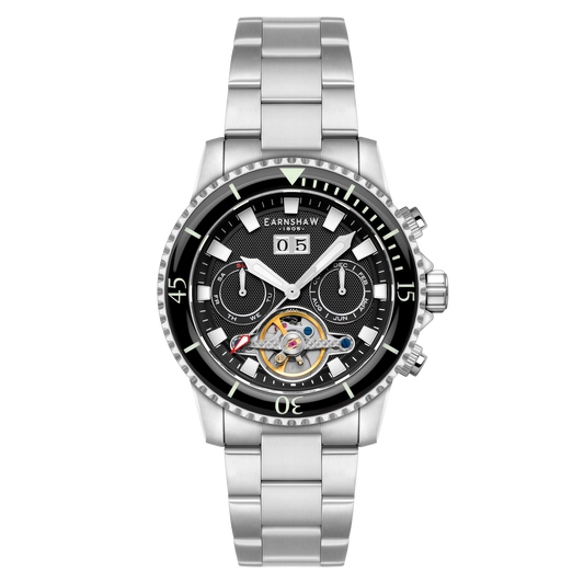 Thomas Earnshaw Men's 43mm Admiral Duncan Automatic Grand Date Calendar Silvertone Bracelet Watch