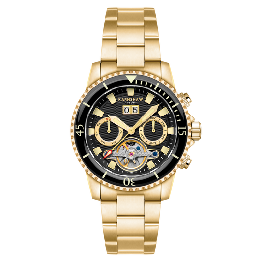 Thomas Earnshaw Men's 43mm Admiral Duncan Automatic Grand Date Calendar Goldtone Bracelet Watch