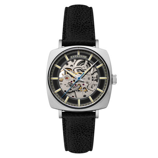 Thomas Earnshaw Men's 40mm Moorgate Automatic Skeletonized Square Leather Strap Watch