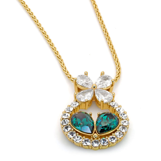 TRYNDI 18K Gold Plated Simulated Emerald Heart Swarovski Crystal Necklace