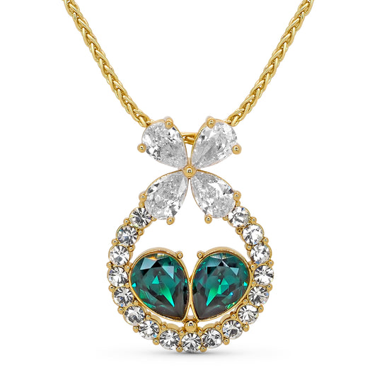 TRYNDI 18K Gold Plated Simulated Emerald Heart Swarovski Crystal Necklace