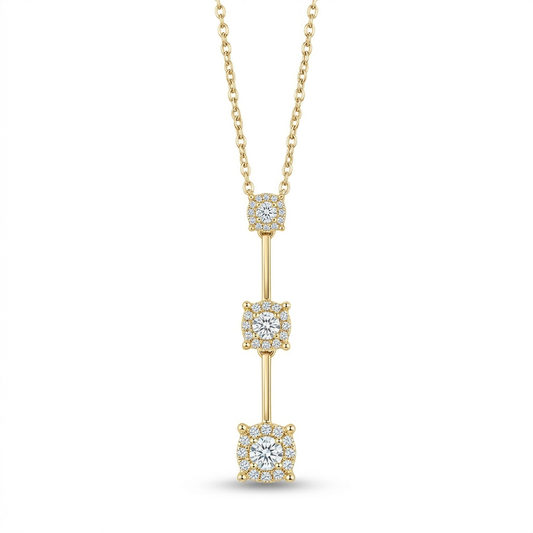 10K Gold 0.25ctw Diamond 3-Tiered Drop Pendant with Chain