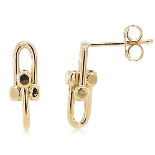 14K Italian Gold Double Link Horse Bit Drop Earrings