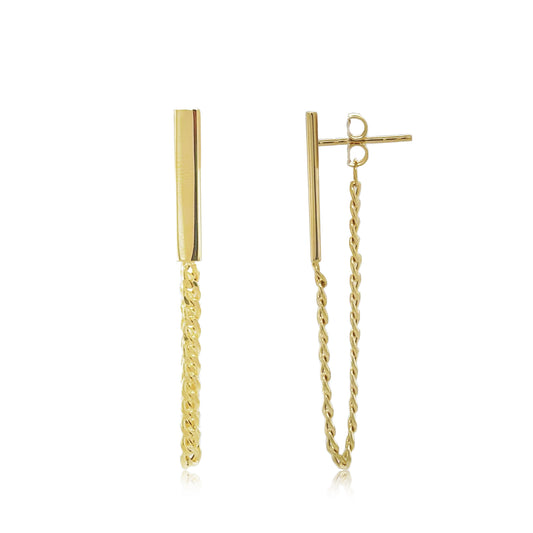 14K Italian Gold Bar & Chain Dangle Earrings