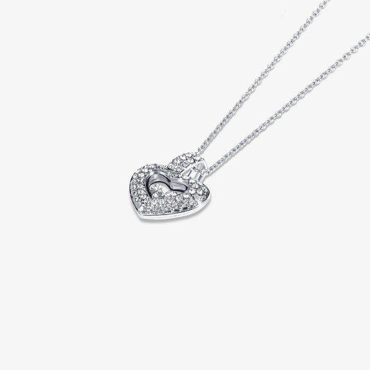 TRYNDI Rhodium Plated "Floating Heart" Swarovski Crystal Necklace