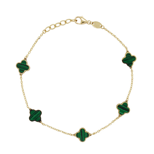 14K Italian Gold Gemstone Clover 7" Bracelet