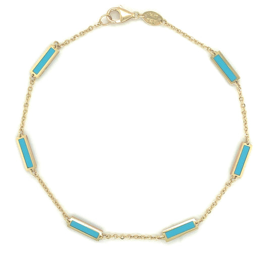14K Italian Gold Turquoise Bar Station Bracelet