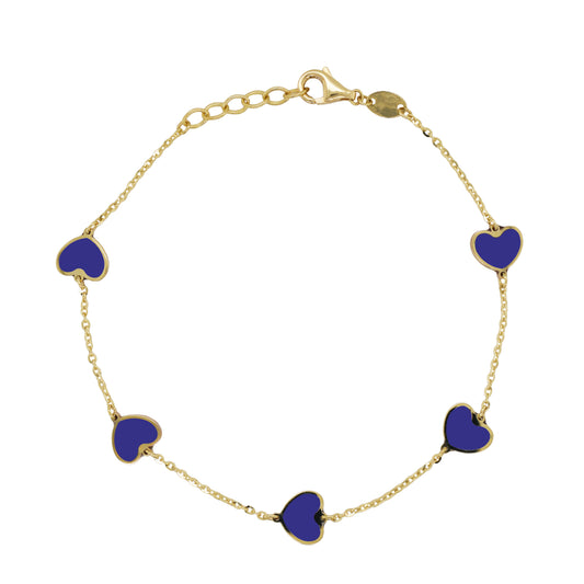 14K Italian Gold Gemstone Heart Station Bracelet