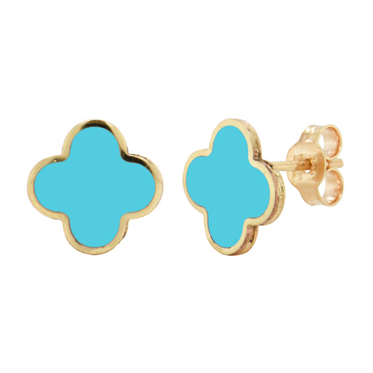 14K Italian Gold Gemstone Clover Stud Earrings