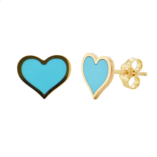 14K Italian Gold Turquoise Heart Stud Earrings