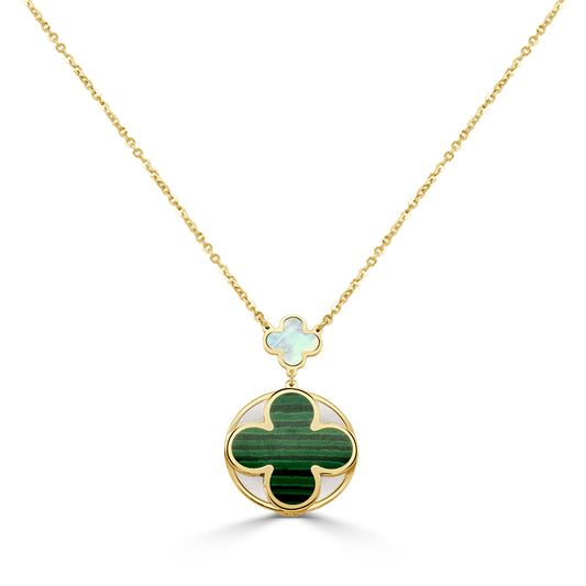 14K Italian Gold Gemstone Clover Mother-of-Pearl Disc Inset Necklace