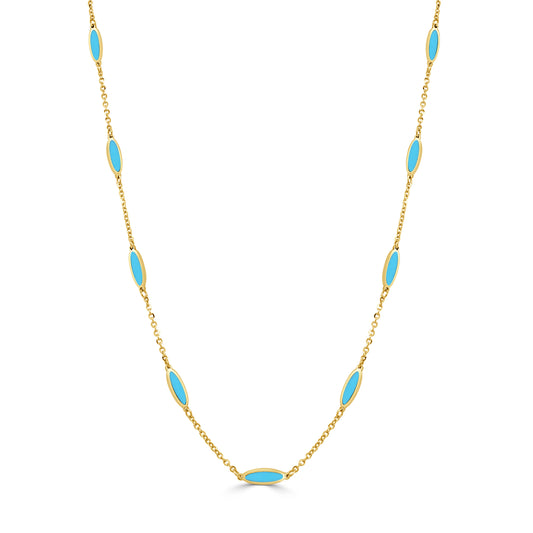 14K Italian Gold Turquoise Bar Station Necklace