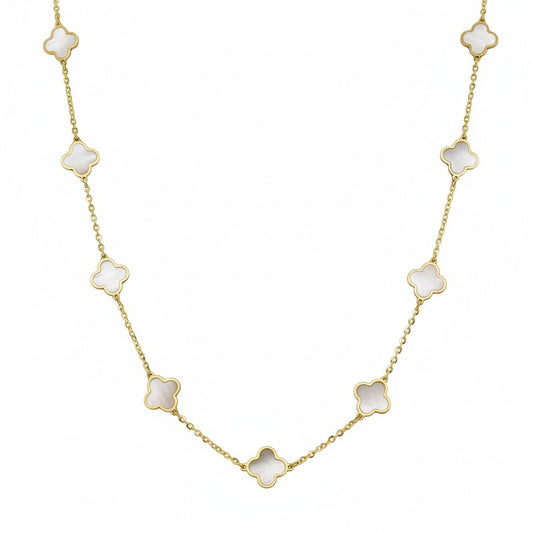 14K Italian Gold Gemstone Clover 16" Station Necklace + 2" Extender