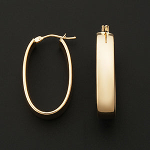 14K Italian Gold Polished Oval 1.25" Hoop Earrings