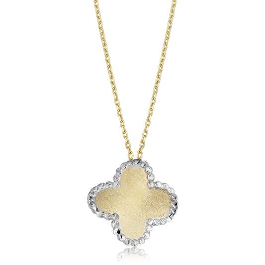 14K Italian Gold Two-Tone Satin Finish Clover 18" Necklace