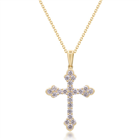Beverly Hills Elegance 14K Gold 0.76ctw Diamond Cross Pendant with Chain