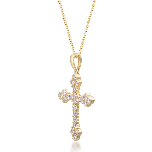 Beverly Hills Elegance 14K Gold 0.76ctw Diamond Cross Pendant with Chain