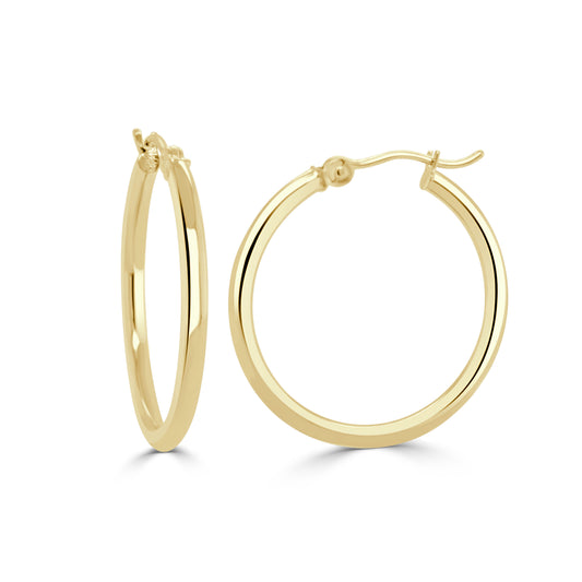 14K Italian Gold Round Tube 25mm Hoop Earrings