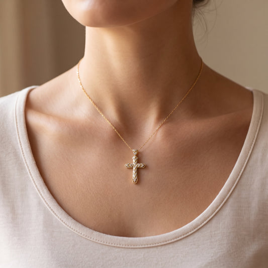 Gold Plated 0.50ctw Diamond Chevron Cross Pendant with Chain