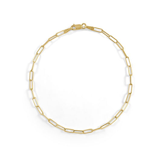 14K Italian Gold 2.5mm Paperclip Link Chain 7" Bracelet