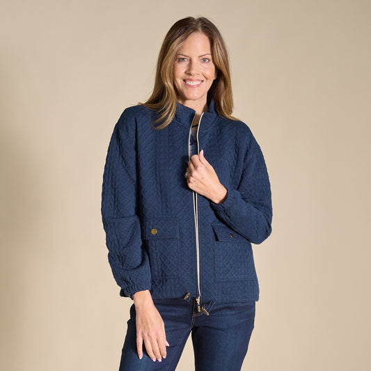 Christopher & Banks Relaxed Restyled Quilted Jacquard Zip Front Jacket