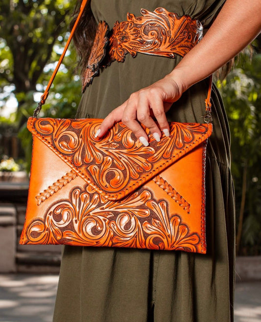 ALLE Handbags Italia Hand-Tooled Leather Crossbody & Clutch Bag