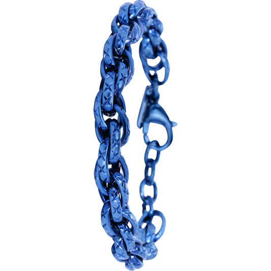 Blue chain bracelet on a white background