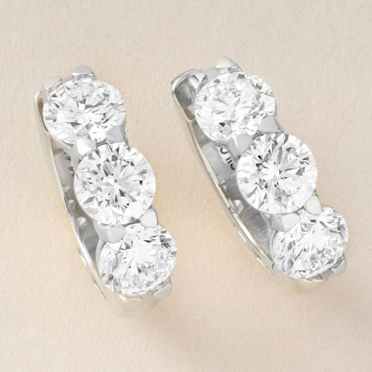 Peace Jewelers 14K Gold Lab-Grown Diamond 3-Stone Huggie Hoop Earrings