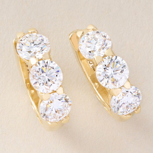 Peace Jewelers 14K Gold Lab-Grown Diamond 3-Stone Huggie Hoop Earrings