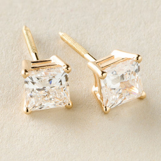 Peace Jewelers 14K Gold 2 or 3 Carat Lab-Grown Diamond Princess-Cut Earrings