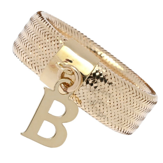 14K Italian Gold Initial Charm Stretch Mesh Ring