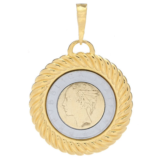 Toscana Italiana 18K Gold Plated Lira Coin Braided Halo Pendant