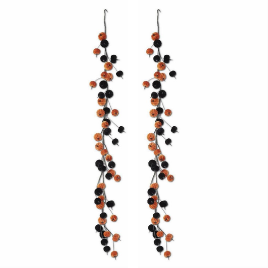 60" Set of 2 Black & Orange Velvet Pumpkin Garland