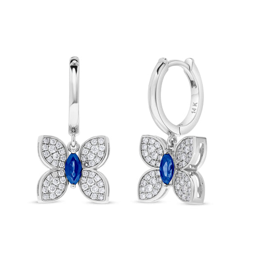 Luxury by Leonardo 14K Gold Blue Sapphire & Diamond Butterfly Drop Earrings