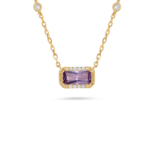 Luxury by Leonardo 14K Gold Emerald-Cut Gemstone & Diamond Station Necklace