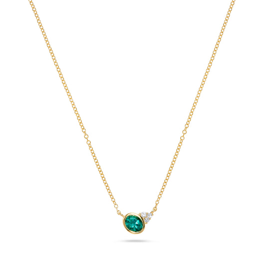 Luxury by Leonardo 14K Gold Bezel-Set Emerald & Diamond Necklace