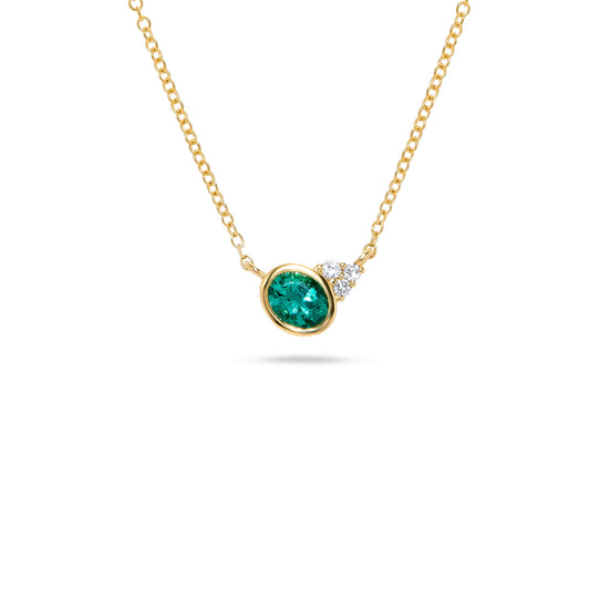 Luxury by Leonardo 14K Gold Bezel-Set Emerald & Diamond Necklace